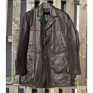 Vintage Cooper Genuine Leather Dark Brown Lined Car Coat Jacket Sz 40L